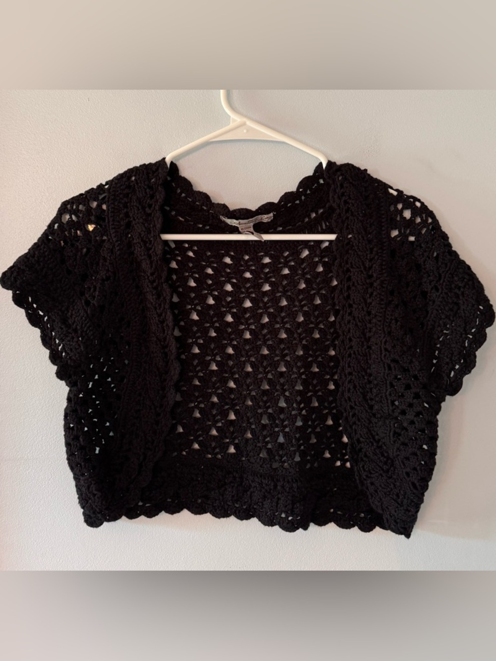 Y2K Vintage Boho American Rag Black Crochet Shrug